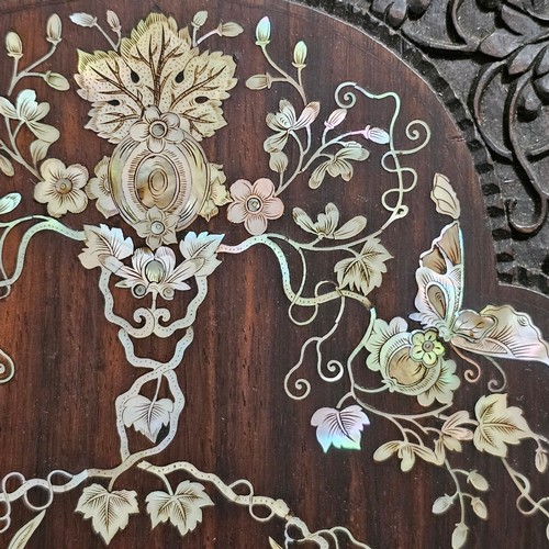 76 - Pair of highly detailed 19th century Chinese rosewood panels, intricate inlaid mother-of-pearl decor... 