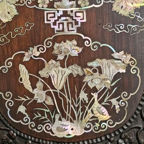 76 - Pair of highly detailed 19th century Chinese rosewood panels, intricate inlaid mother-of-pearl decor... 