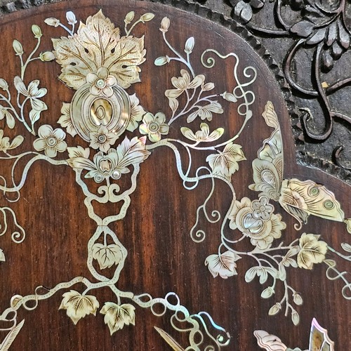 76 - Pair of highly detailed 19th century Chinese rosewood panels, intricate inlaid mother-of-pearl decor... 