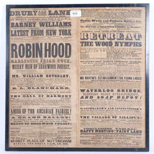 548 - A framed Theatre Royal Drury Lane poster dated January 24th 1859, advertising Robin Hood, framed, 51... 