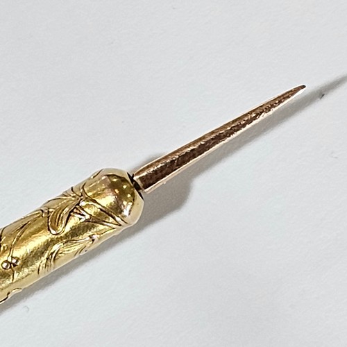 1325 - An Antique gold diamond 'Mistletoe' propelling toothpick, casing tests as 18ct gold, 53.8mm, 6.9g gr... 