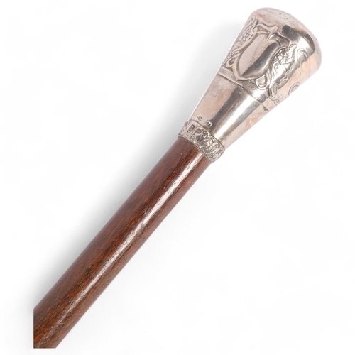 10 - An Art Nouveau walking cane, with stylised white metal handle, and impressed marks, L88.5cm