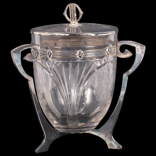 16 - WMF - an Art Nouveau silver plated biscuit barrel, with cut-glass liner, H19cm