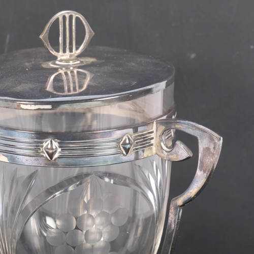 16 - WMF - an Art Nouveau silver plated biscuit barrel, with cut-glass liner, H19cm