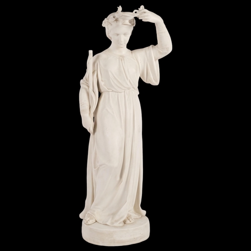 18 - A Parian Ware figure depicting lady with a lamp, base impressed Santa Filomena, and J Durham base SC... 