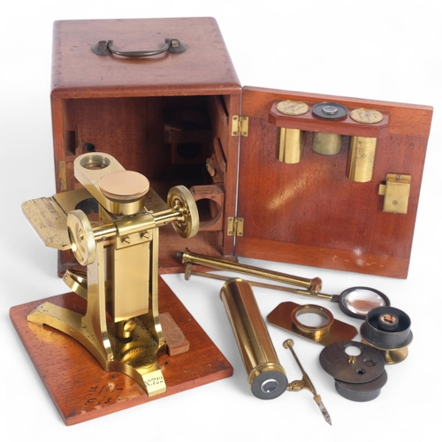 2 - M Pillischter, London, a Victorian brass monocular microscope, no. 722, in fitted case with addition... 