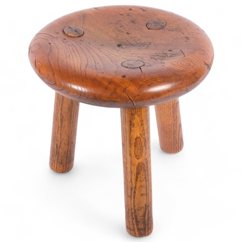 27 - An Antique elm stool, diameter 30cm, height 30cm