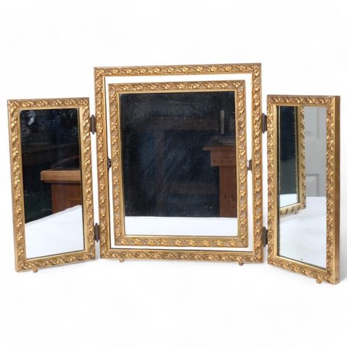 30 - A carved giltwood 3-fold dressing table mirror, H51cm