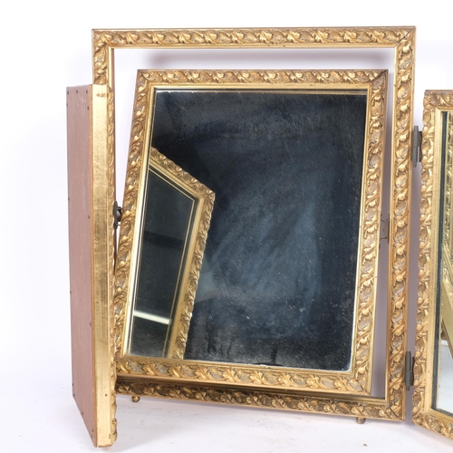 30 - A carved giltwood 3-fold dressing table mirror, H51cm