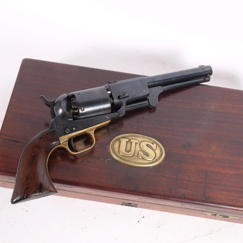 41 - A replica 1848 Colt DRAGOON, 3rd Model, .44cal.  , a 19th century brass and copper powder flask, and... 