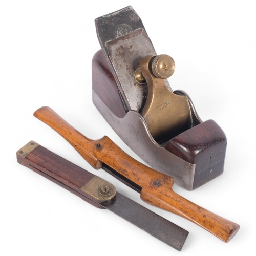 53 - Albert Copley, Lambeth, an Antique steel bodied and rosewood infill smoothing plane, L19cm, together... 