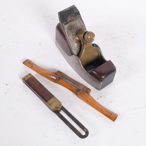 53 - Albert Copley, Lambeth, an Antique steel bodied and rosewood infill smoothing plane, L19cm, together... 