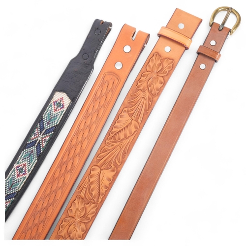 61 - 4 bespoke hand-made leather belts, including a beadwork example, all from the workshop of saddlemake... 