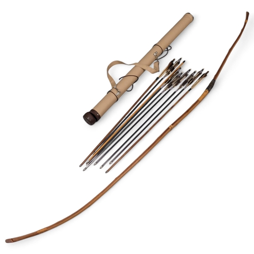 79 - A Japanese bamboo longbow, L214cm, together with a selection of arrows