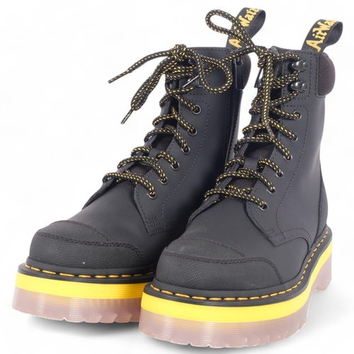 91 - A pair of Dr Martin black suede leather boots with yellow detail (Jadon Tech), UK size 7, new and un... 