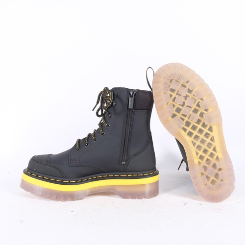 91 - A pair of Dr Martin black suede leather boots with yellow detail (Jadon Tech), UK size 7, new and un... 