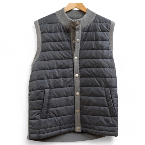 111 - Barbour, a weather comfort blue quilted grey knit gilet, size M