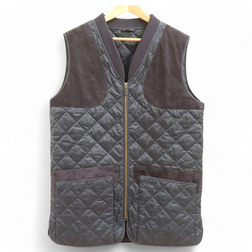 115 - Barbour, a blue quilted suede-finished Keeperwear gilet, size M