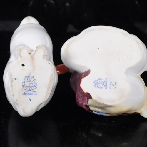 125 - Herend, a white glazed ceramic rabbit, H13.5cm, and a duck group (2)