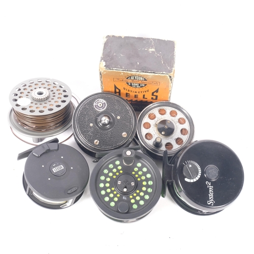 141 - A group of fly fishing reels, including Leeda, a JW Young & Sons Pridex, System 2, etc (6)