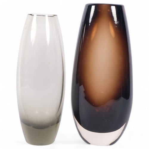 146 - A Holmegaard no. 75391, smoke glass vase, H23cm, and an unmarked Art glass vase, H24cm (2)