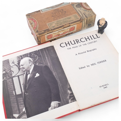 157 - A Vintage painted metal figure of Sir Winston Churchill, a Habana cigarette box, and Churchill The M... 