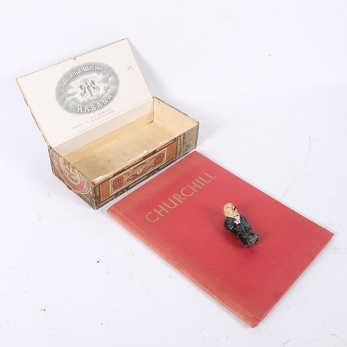 157 - A Vintage painted metal figure of Sir Winston Churchill, a Habana cigarette box, and Churchill The M... 