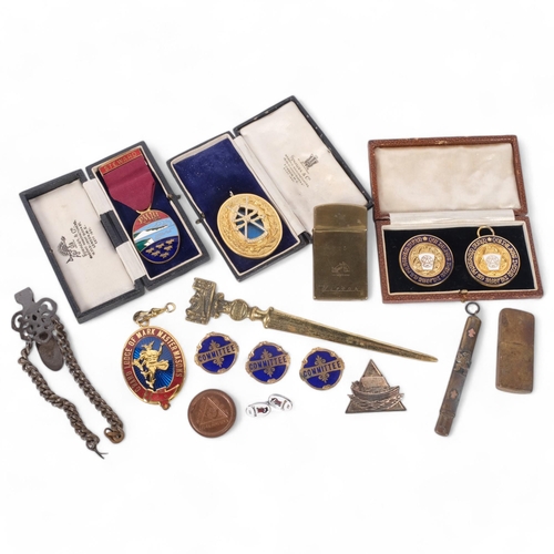 159 - A group of Masonic medals, His Master's Voice lighter, etc