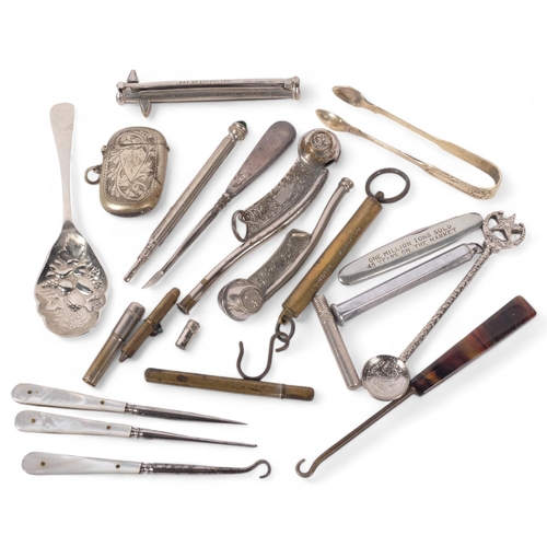 160 - A group of various items, including 2 bosun's whistles, manicure items, plated Vesta case, scales, e... 