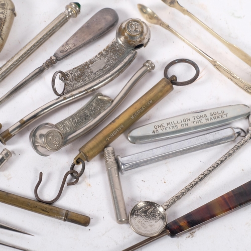 160 - A group of various items, including 2 bosun's whistles, manicure items, plated Vesta case, scales, e... 