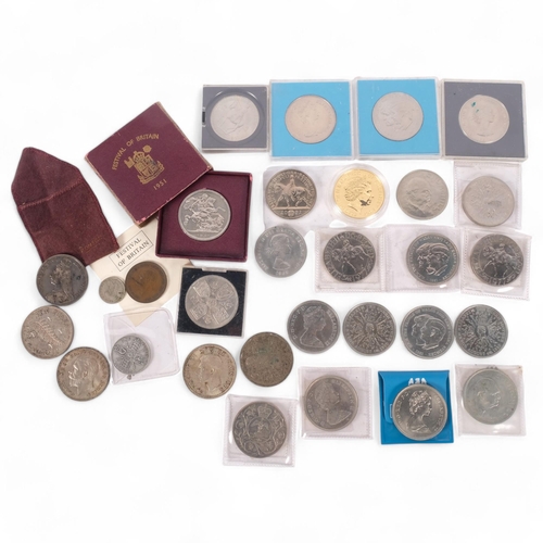 161 - A collection of commemorative coins, Festival of Britain, a gilded Golden Jubilee Five Pound coin, a... 