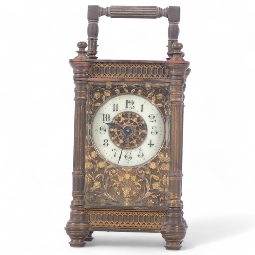 164 - A French gilt-brass and tortoiseshell carriage clock (A/F), H13.5cm