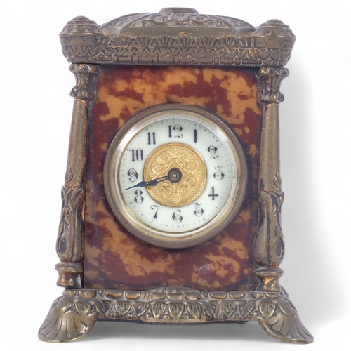 165 - A French gilt-brass cased carriage clock, with bevelled-glass panels, dial (lacking rear door), heig... 