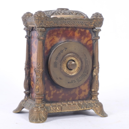 165 - A French gilt-brass cased carriage clock, with bevelled-glass panels, dial (lacking rear door), heig... 