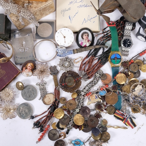 169 - A collection of various interesting items, including jewellery, an 18th century verge pocket watch, ... 