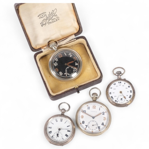 173 - 2 military chrome plated cased pocket watches, one marked GS/TP060551, the other marked A63273, a Co... 