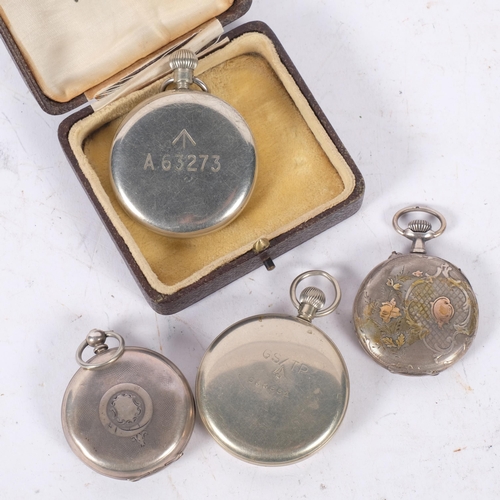 173 - 2 military chrome plated cased pocket watches, one marked GS/TP060551, the other marked A63273, a Co... 