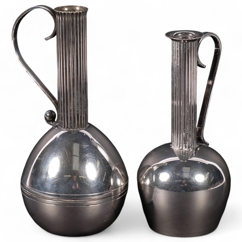 182 - 2 Danish silver plated stemmed single-handled vases, tallest 17.5cm