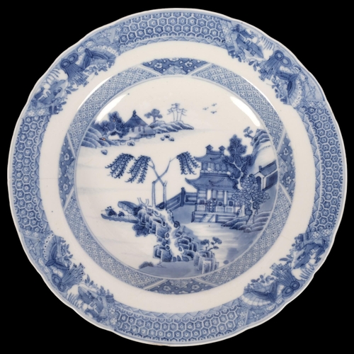 185 - An Antique Chinese blue and white bowl, pagoda and blossom tree decoration, diameter 25cm