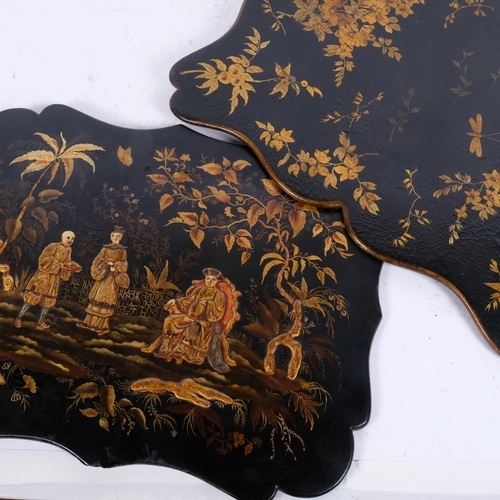 198 - 2 x 19th century chinoiserie papier mache screens, length 40cm and 38cm