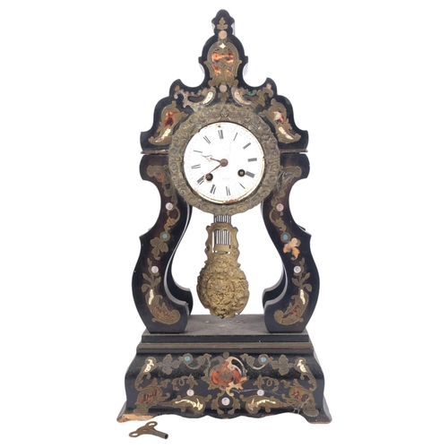 210 - An Antique Napoleonic style ebonised portico clock, enamelled dial and 8-day striking movement, dial... 