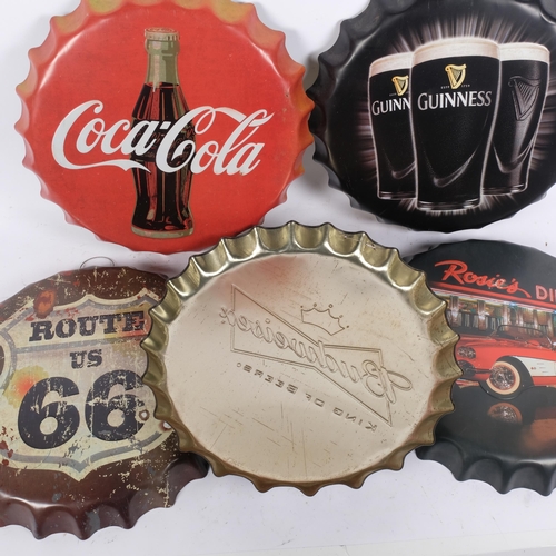 221 - 5 various reproduction bottle top advertising signs, including Guinness, Coca-Cola, Budweiser, etc