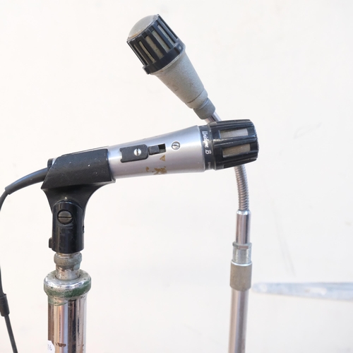 245 - 2 similar Vintage microphones, cast-iron tripod stands, with aluminium columns, including a Unidyme ... 