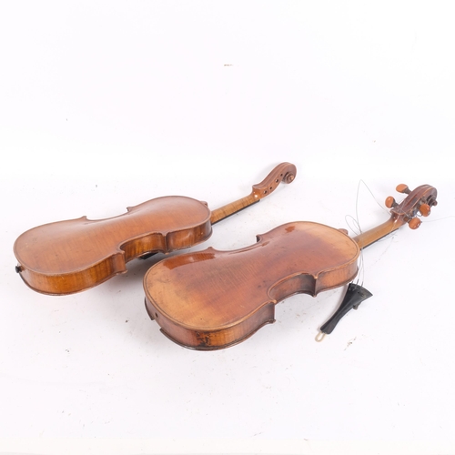 266 - 2 similar Antique violins, 1 with label 