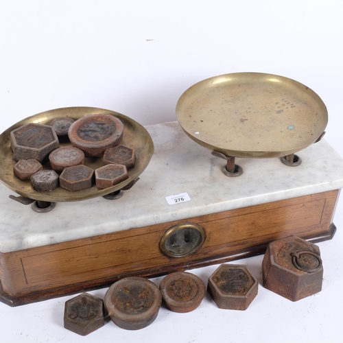 276 - A set of Antique apothecary balance scales, ornate marble top, brass scale dishes, and a selection o... 