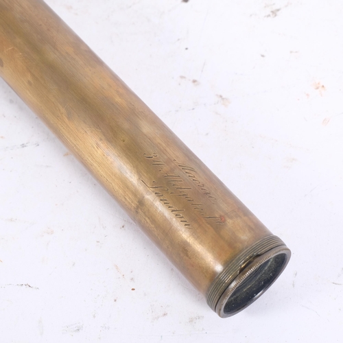 283 - An Antique brass and wooden 3-draw telescope, eyepiece slightly damaged, engraved 