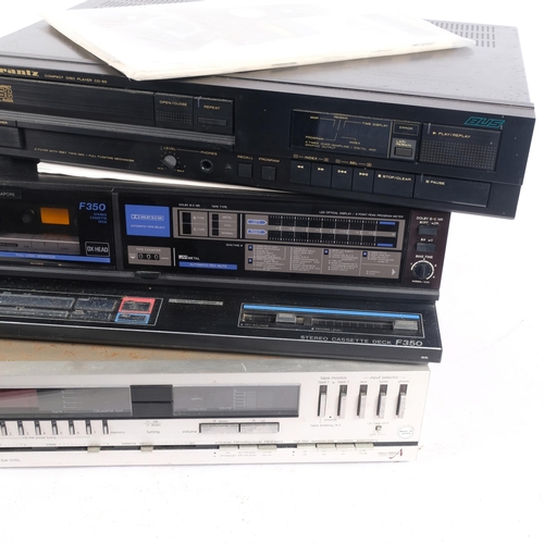 288 - A Technics stereo receiver SA-515L, an Aiwa stereo cassette deck F350, and a Marantz compact disc pl... 