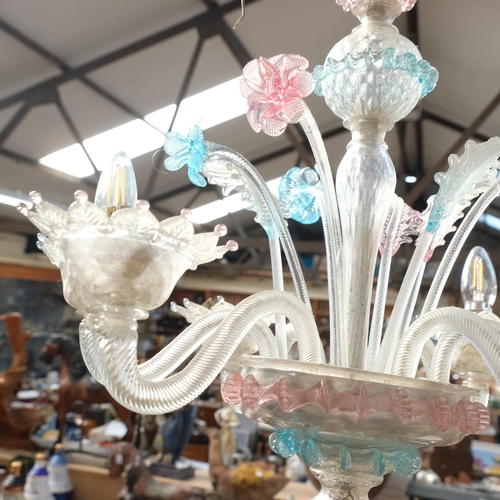 291 - A Vintage Murano glass 6-branch chandelier, with ornate coloured and clear glass supports