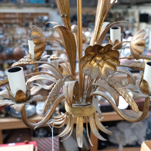 292 - A 4-branch gilt gold Toll Ware wheatsheaf style pendant light fitting, drop approx 60cm