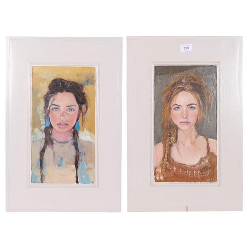 318 - Clive Fredriksson, a group of 4 oils on board portrait studies, cream bordered, unsigned, each measu... 